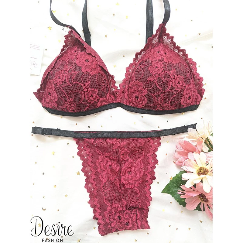 Desire Store, Đồ lót Bralette nguyên bộ quần và áo (Áo mút mòng và Quần lọt khe) BB-0020 - Đỏ đô, Freesize image 15 of 18