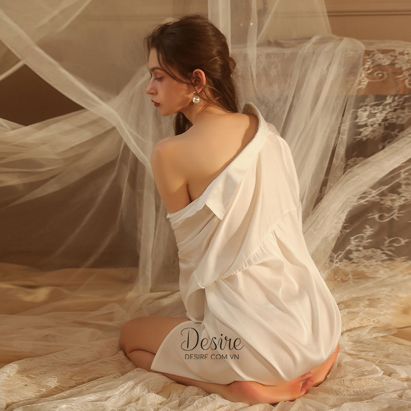 Desire Store, Áo sơ mi ngủ lụa satin mềm tay lửng gợi cảm sexy Desire VN-1902 image 4 of 14