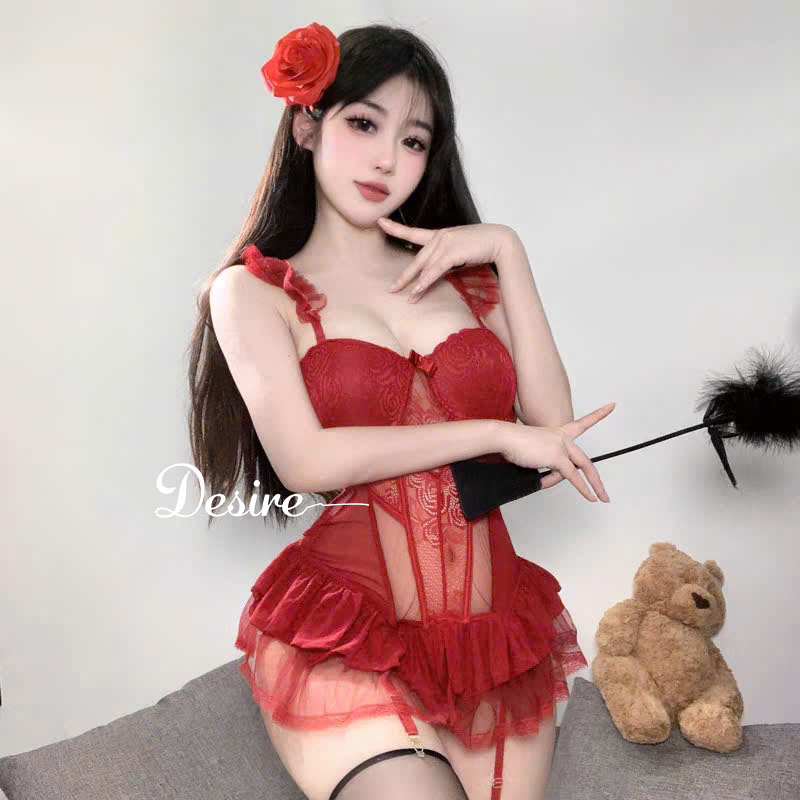 Desire Store, Bodysuit Ren Cao Cấp Có Mút Ngực - Váy Ngủ Liền Thân Corset Phối Voan Xòe Tôn Dáng Sexy Quyến Rũ DESIRE VN-1738 image 3 of 18