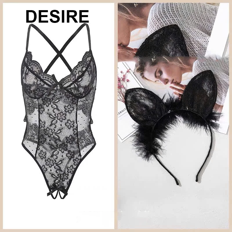 Desire Store, Bộ đồ ngủ liền thân bodysuit xẻ đáy và mông sau gợi cảm QC loại 1 VN-8797-1 - Đen + Bờm image 11 of 13