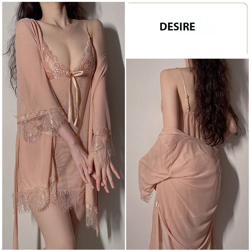 Desire Store, Set Váy ngủ ren, Áo choàng và Quần lót ren DESIRE VN-525 - Hồng nude, L 55-65kg image 16 of 16