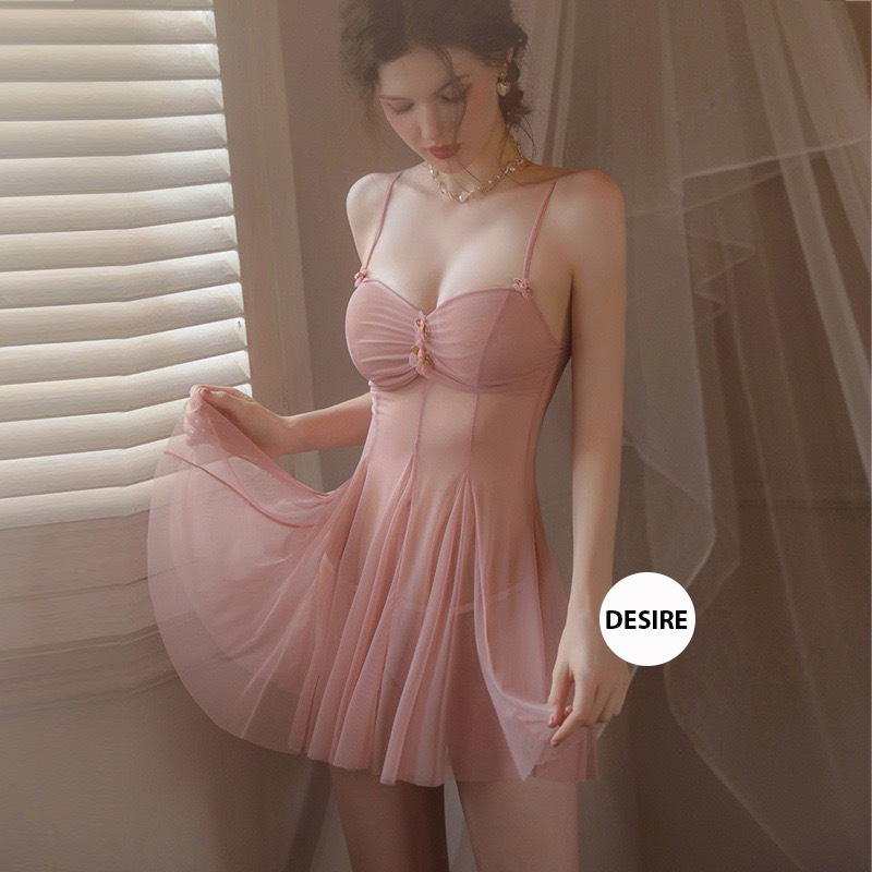 Desire Store, Váy ngủ ren xuyên thấu đính hoa kèm quần chip DESIRE VN-8610 image 3 of 9