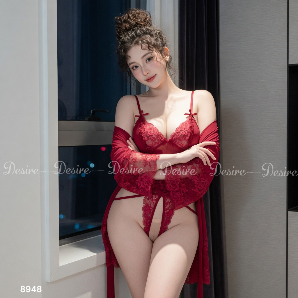 Desire Store, Bộ bodysuit ren xuyên thấu - Bộ ngủ liền thân có xẻ đáy sexy quyến rũ DESIRE 8948 (Sheer lace bodysuit with a navel-baring design – Seductive, alluring one-piece sleepwear with an open crotch DESIRE 8948) image 22 of 40