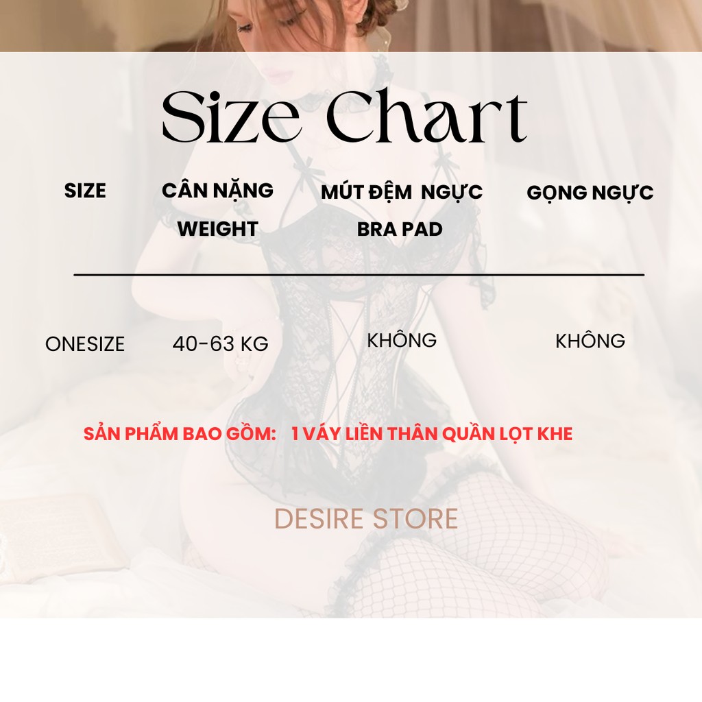 Desire Store, Váy Ngủ Liền Thân Bodysuit Ren Gợi Cảm Tay Cánh Tiên DESIRE VN-8658 image 8 of 12