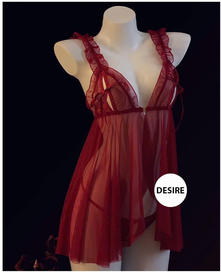 Desire Store, Váy ngủ ren sexy cài trước xẻ trước kèm chip chất ren mềm mịn VN-8471 image 9 of 12