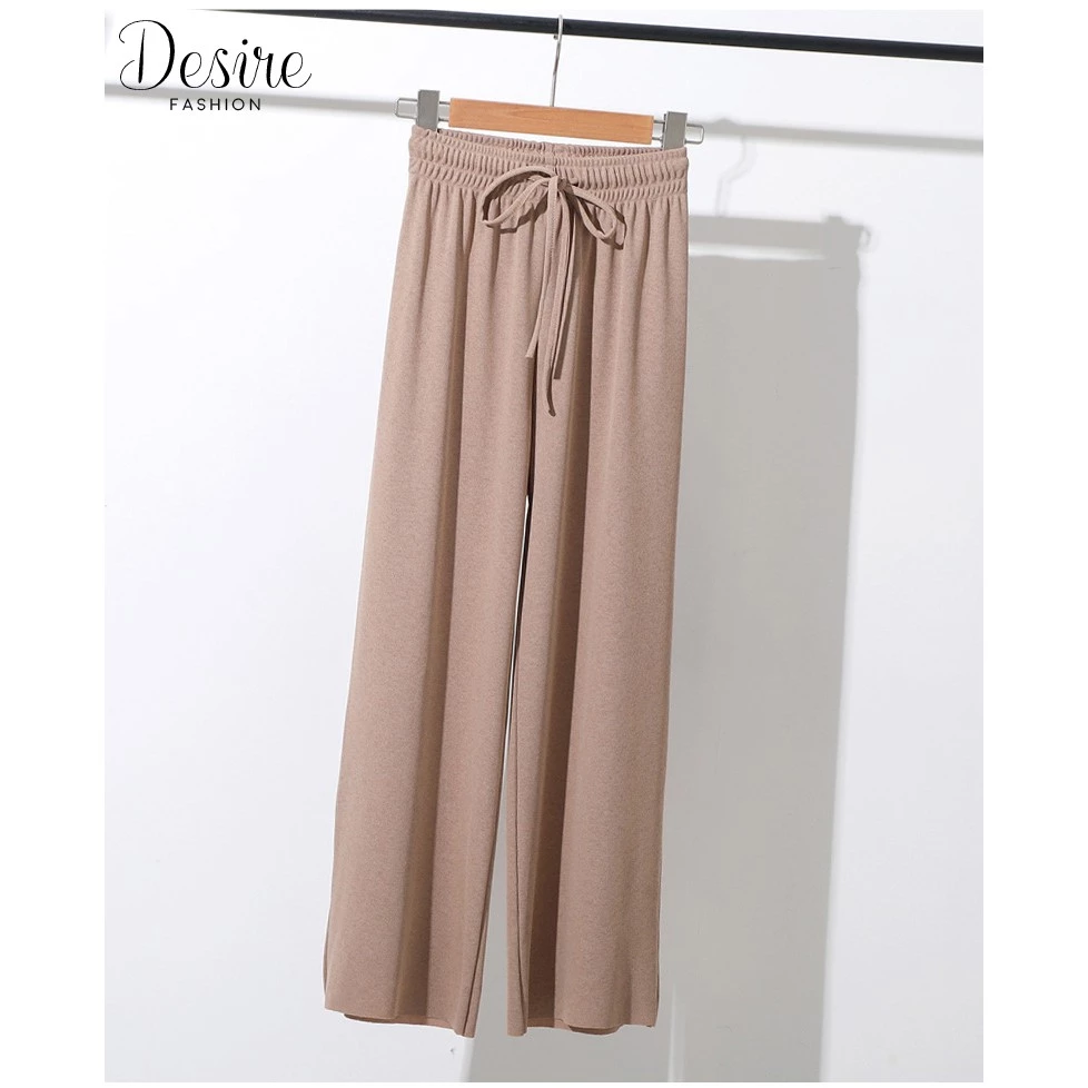 Desire Store, [Hình thật] Quần thun tăm dáng suông ống rộng cạp chun cao cấp form chuẩn Desire QN-001 - Nâu lửng 90cm, XL (55-59kg) image 12 of 13