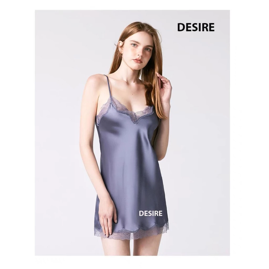 Desire Store, Váy ngủ lụa Đầm ngủ hai dây lụa kèm chip phối ren gợi cảm sexy VN-169 - Váy Xanh, M image 14 of 20