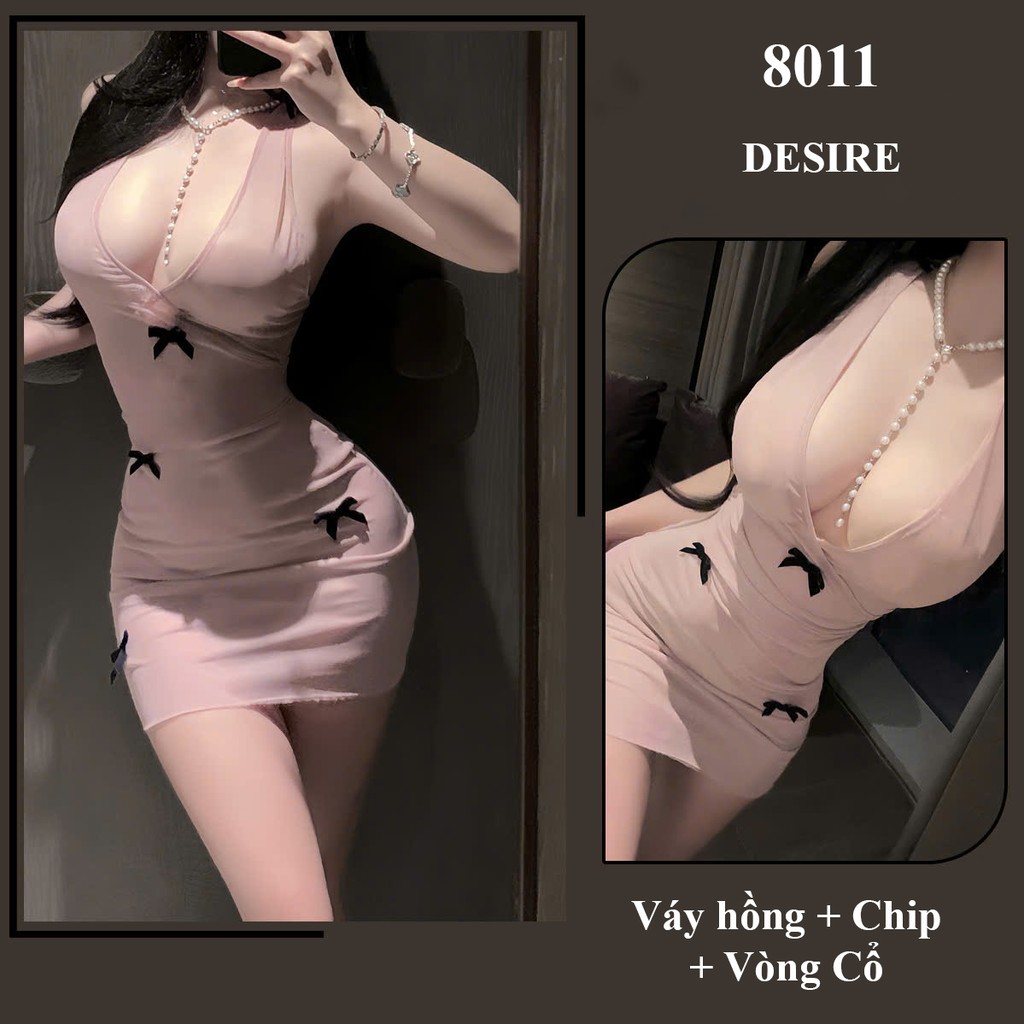 Desire Store, Váy ngủ cổ yếm phối ren - Đầm body sexy gợi cảm DESIRE 8011 (Lace-trimmed halter-neck nightdress – DESIRE 8011 sexy bodycon dress) image 3 of 10