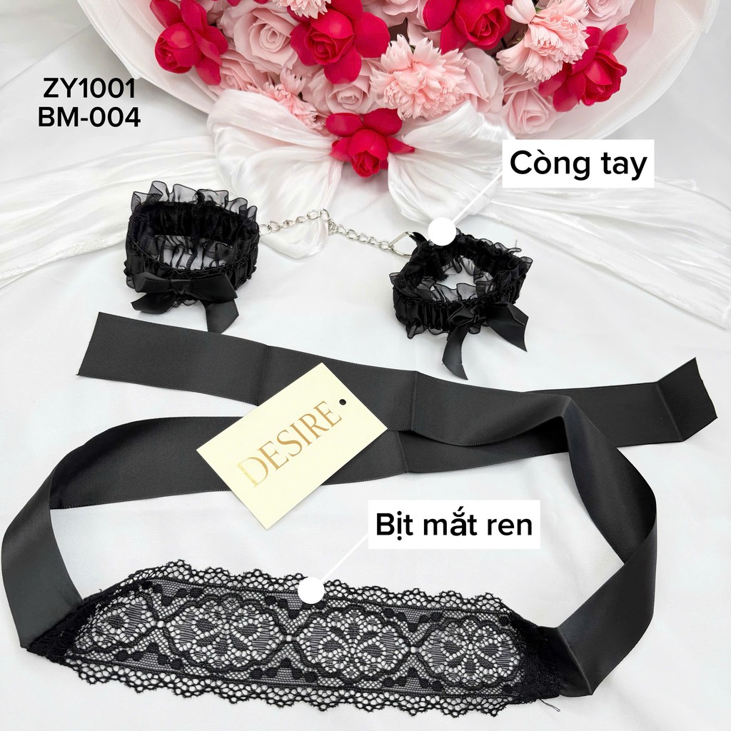 Desire Store, Set Phụ Kiện Cosplay Còng Tay Ren Và Bịt Mắt Dải Lụa Đen Quyến Rũ DESIRE (DESIRE Alluring Lace Handcuffs and Black Silk Blindfold Cosplay Accessory Set) image 1 of 1