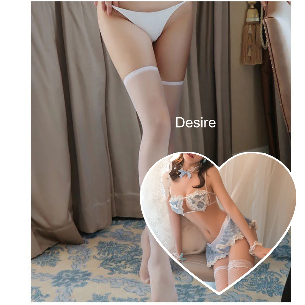Desire Store, Bộ đồ ngủ hoá trang Cosplay hầu gái dễ thương caro xanh DESIRE VN-8500 - Set cơ bản + tất 05 image 11 of 12