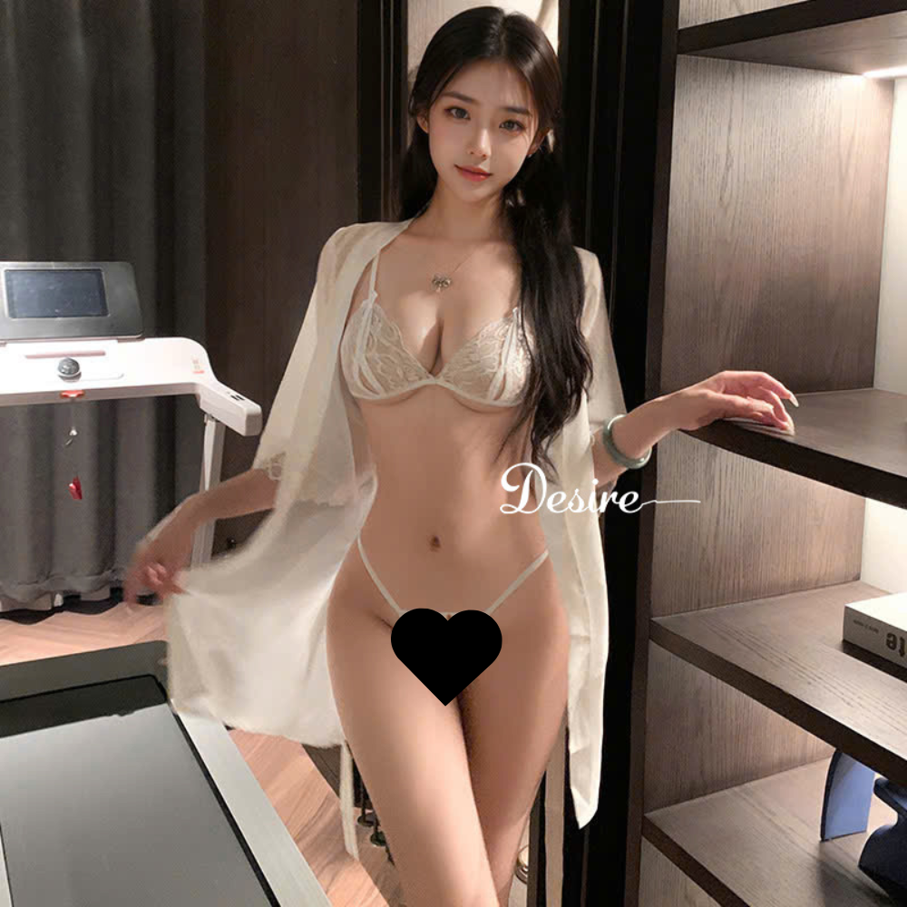 Desire Store, Bộ đồ lót ren xẻ đáy và áo choàng voan set lót ren gợi cảm sexy VN-023 image 3 of 13
