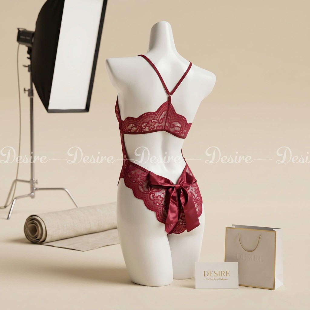 Desire Store, Váy ngủ ren liền thân xẻ đáy cài ngực trước xẻ mông nơ lụa sau gợi cảm sexy DESIRE VN-8748-2 image 9 of 16