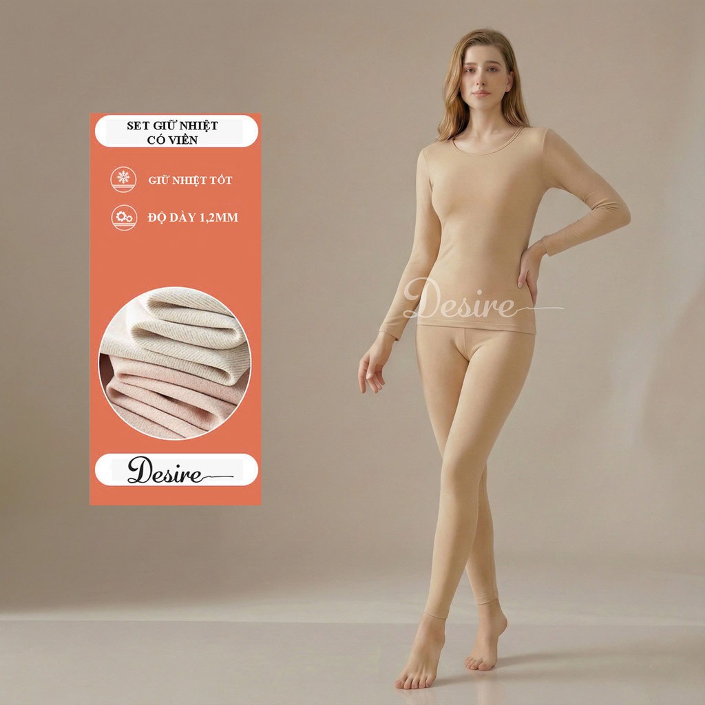 Desire Store, Đồ bộ giữ nhiệt nữ giới mùa đông siêu nhẹ ấm áp vải Nhung lót Len Cashmere không đường viền AGN-002 - Màu Da có viền, 3XL (70-80 KG) image 15 of 23