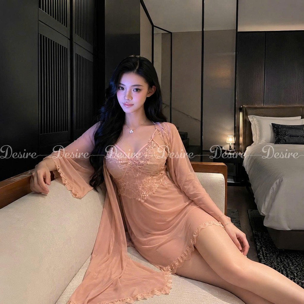 Desire Store, Váy ngủ ren xuyên thấu cut out lưng sexy kèm quần chip ren VN-8449 image 8 of 16