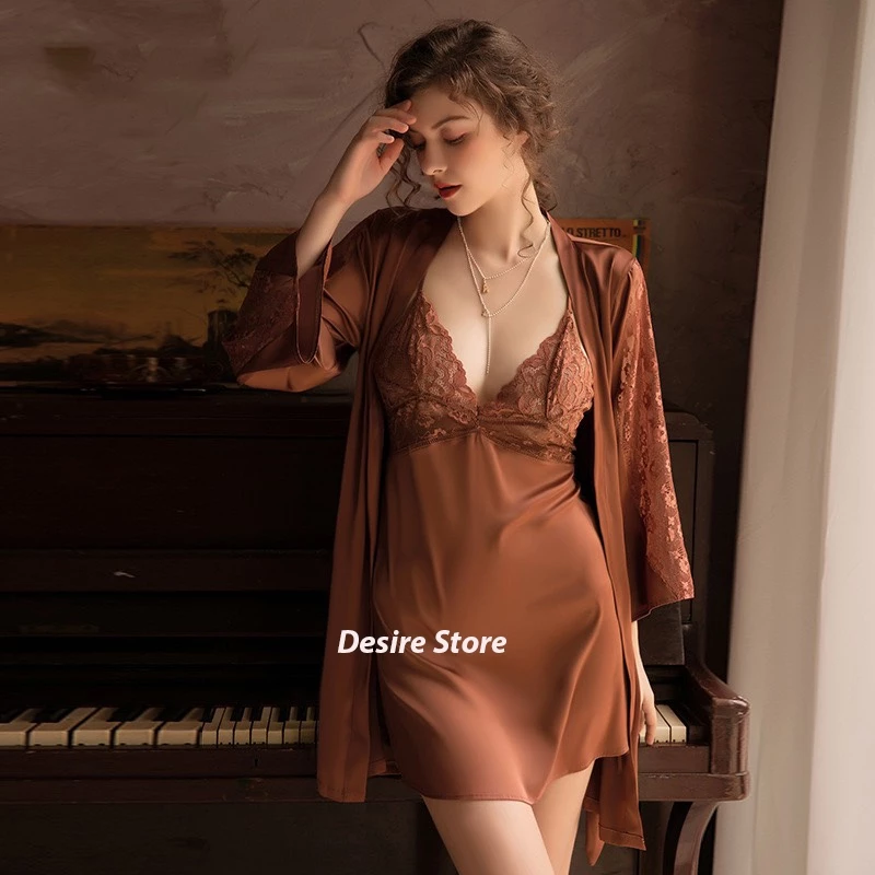 Desire Store, Áo choàng ngủ lụa choàng cô dâu Bride phối ren cực quyến rũ VN-780 image 1 of 12