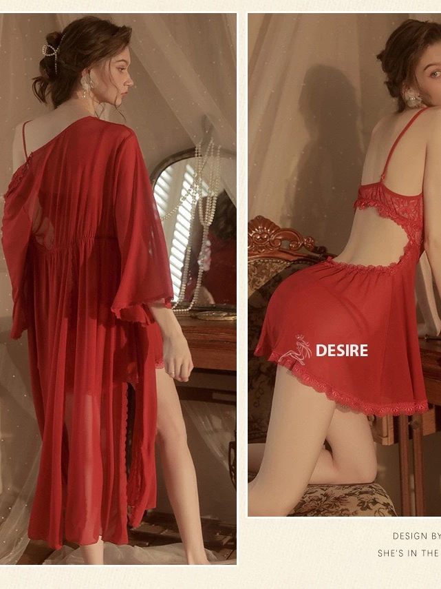 Desire Store, Váy ngủ ren xuyên thấu cut out lưng sexy kèm quần chip ren VN-8449 image 6 of 17