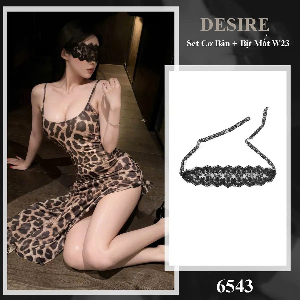 Desire Store, 6543 Đầm Ngủ Da Báo Body Hai Dây Xẻ Tà - Váy Ngủ Sexy Hở Lưng Đan Dây Lả Lơi Desire  - Set Cơ Bản + W23 Đen image 9 of 9