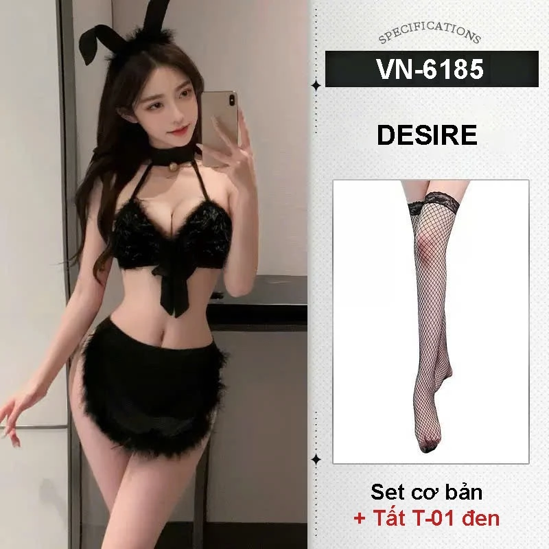 Desire Store, Set váy ngủ Cosplay CÔ NÀNG THỎ quyến rũ gợi cảm DESIRE VN-6185 - Set + Tất T-01 Đen image 8 of 8
