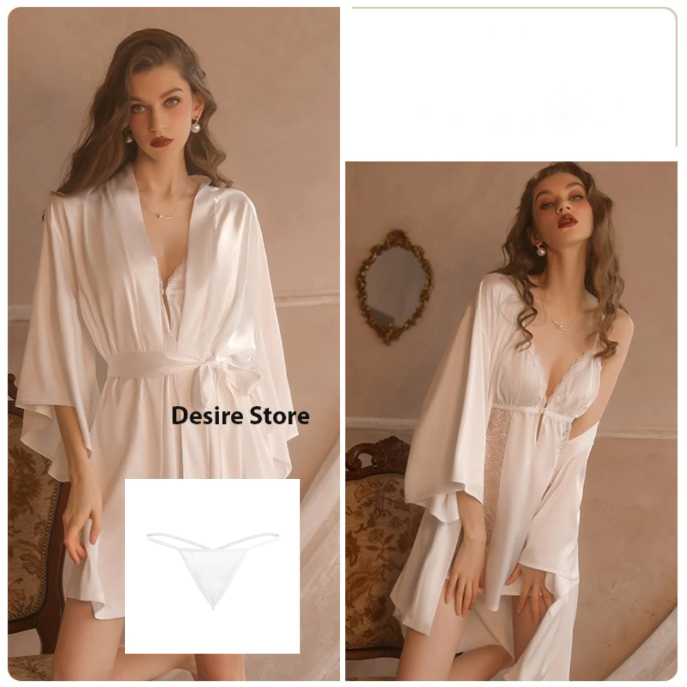 Desire Store, Set Váy ngủ hai dây có mút đệm ngực và áo choàng lụa cao cấp DESIRE VN-1690 - VáyChoàng+Chip Trắng, XL image 23 of 28