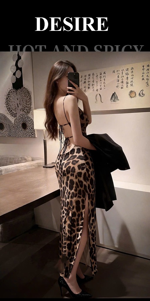 Desire Store, 6543 Đầm Ngủ Da Báo Body Hai Dây Xẻ Tà - Váy Ngủ Sexy Hở Lưng Đan Dây Lả Lơi Desire  image 5 of 9