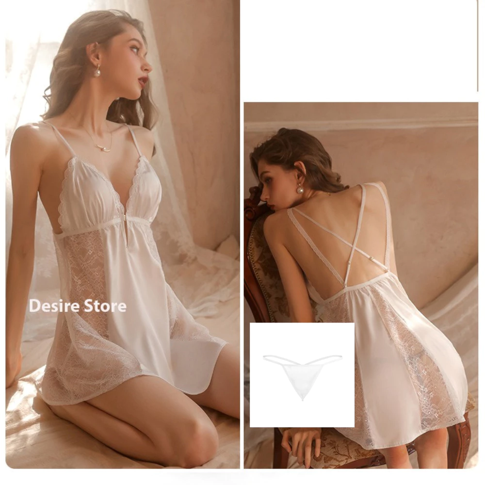 Desire Store, Set Váy ngủ hai dây có mút đệm ngực và áo choàng lụa cao cấp DESIRE VN-1690 - Váy trắng (kèm chip), XL image 26 of 28