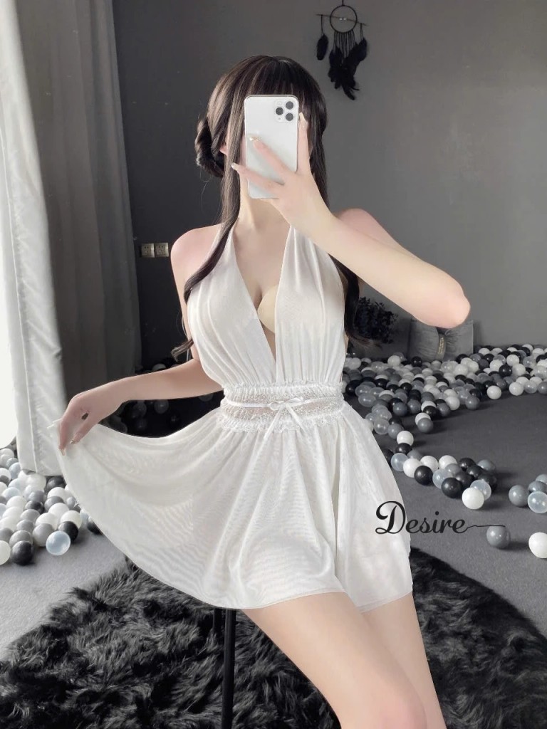 Desire Store, Váy ngủ Đầm ngủ ren phối kiểu dáng yếm kèm chip DESIRE VN-1026 image 3 of 12