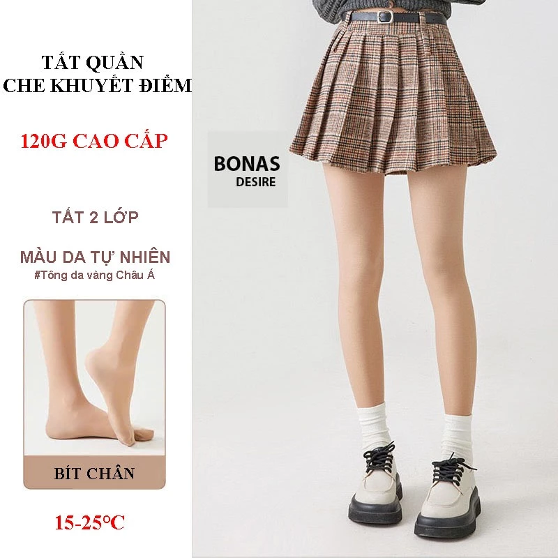 Desire Store, Tất quần đen lót da 120G dày hai lớp lót nỉ giữ ấm che khuyết điểm định hình dáng CHÍNH HÃNG BONAS T-014 - 120G Da tự nhiên image 9 of 13