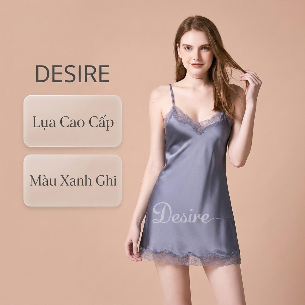 Desire Store, Váy ngủ lụa Đầm ngủ hai dây lụa kèm chip phối ren gợi cảm sexy VN-169-1 - Váy Xanh ghi, M image 19 of 32