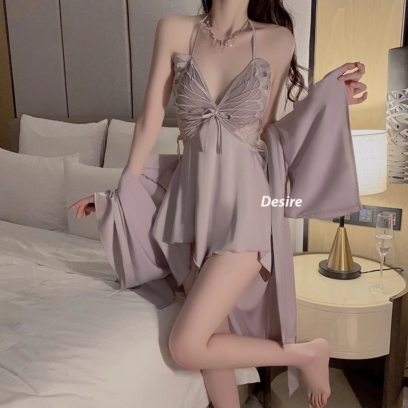 Desire Store, Set váy ngủ lụa và áo choàng phối ren khoét lưng gợi cảm  hàng loại 1 chính hãng GUIRUO DESIRE VN-3945 image 3 of 12
