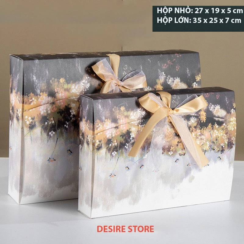 Desire Store, Hộp quà sang trọng hoạ tiết tranh sơn dầu hình chữ nhật hộp quà thắt nơ lụa túi quà - Hộp quà kiểu 5, 27 x 19 x 5 CM image 12 of 19