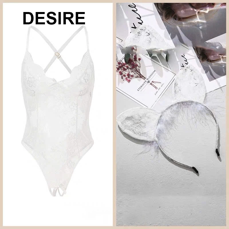 Desire Store, Bộ đồ ngủ liền thân bodysuit xẻ đáy và mông sau gợi cảm QC loại 1 VN-8797-1 - Trắng + Bờm image 12 of 13