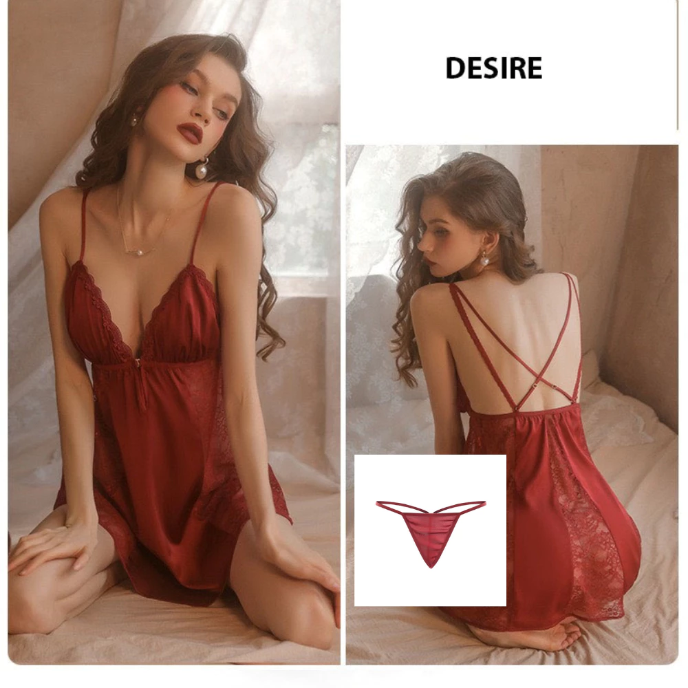 Desire Store, Set Váy ngủ hai dây có mút đệm ngực và áo choàng lụa cao cấp DESIRE VN-1690 - Váy đỏ (kèm chip), XL image 25 of 28