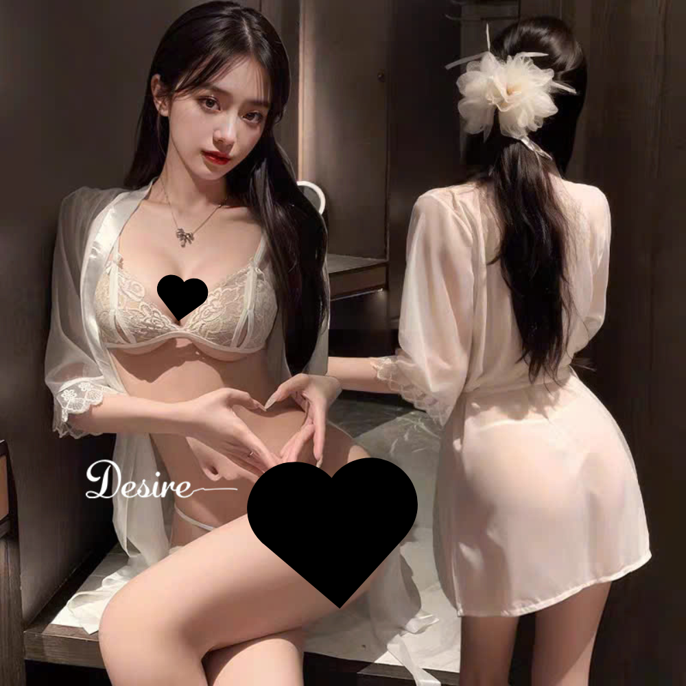 Desire Store, Bộ đồ lót ren xẻ đáy và áo choàng voan set lót ren gợi cảm sexy VN-023 image 2 of 13