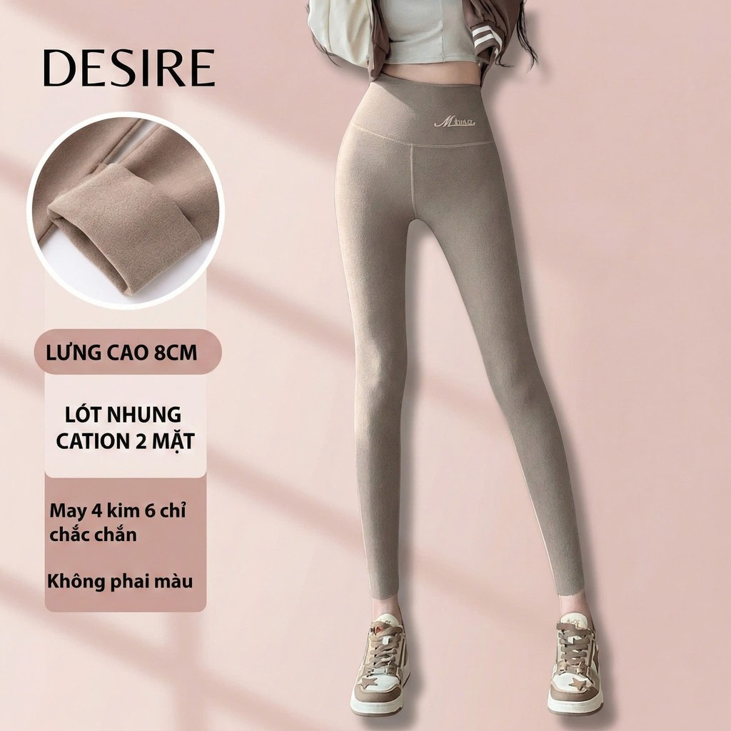 Desire Store, Quần dài legging M ENAIC lưng cao giữ nhiệt lót nhung Cation hai mặt mùa đông ấm áp định hình dáng QGN-004 - Nâu nhạt, M 40-51KG image 15 of 16