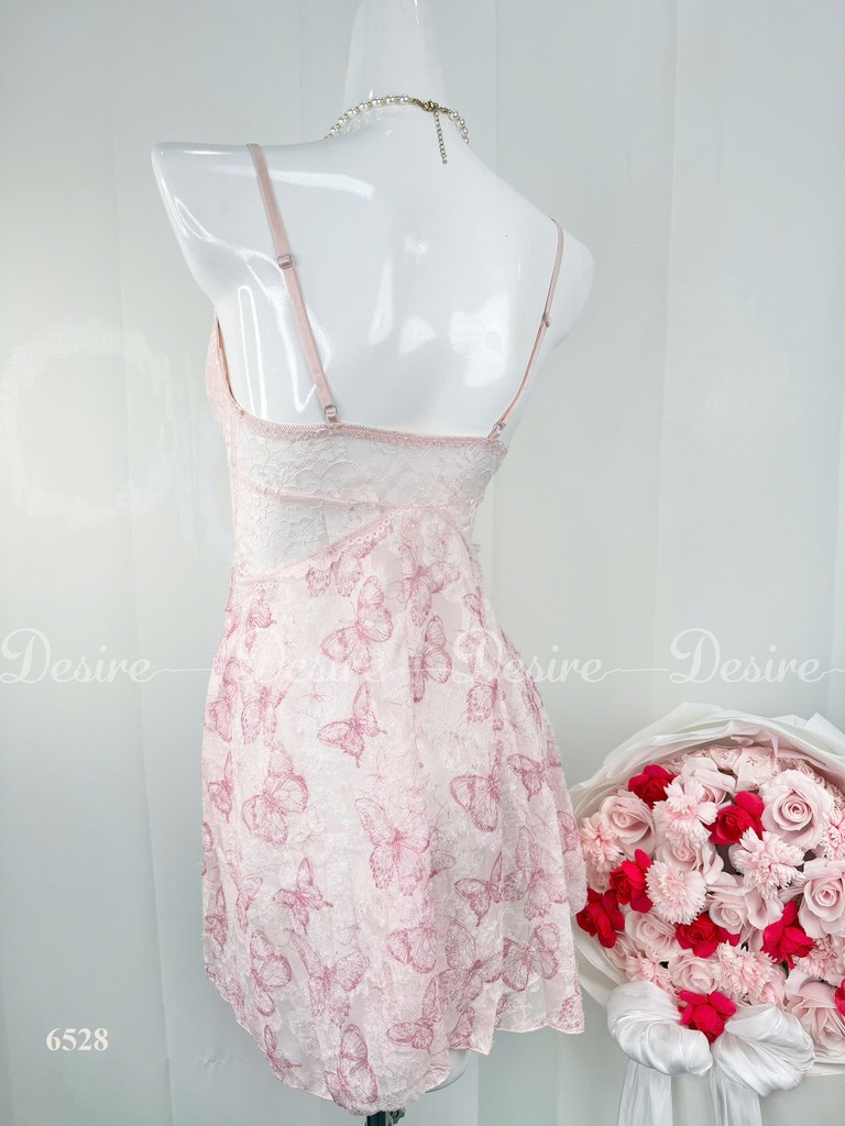 Desire Store, Váy Ngủ Hai Dây Phối Ren Cúp Ngực Họa Tiết Bươm Bướm Hồng Ngọt Ngào DESIRE-6528 (Pink Butterfly Print Lace Trim Babydoll Nightgown - Desire 6528) image 5 of 7