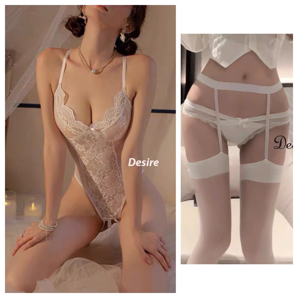 Desire Store, Bộ đồ ngủ liền thân bodysuit xẻ đáy và mông sau gợi cảm QC loại 1 VN-8797 - Trắng+W25 Trắng đai trắng image 13 of 13