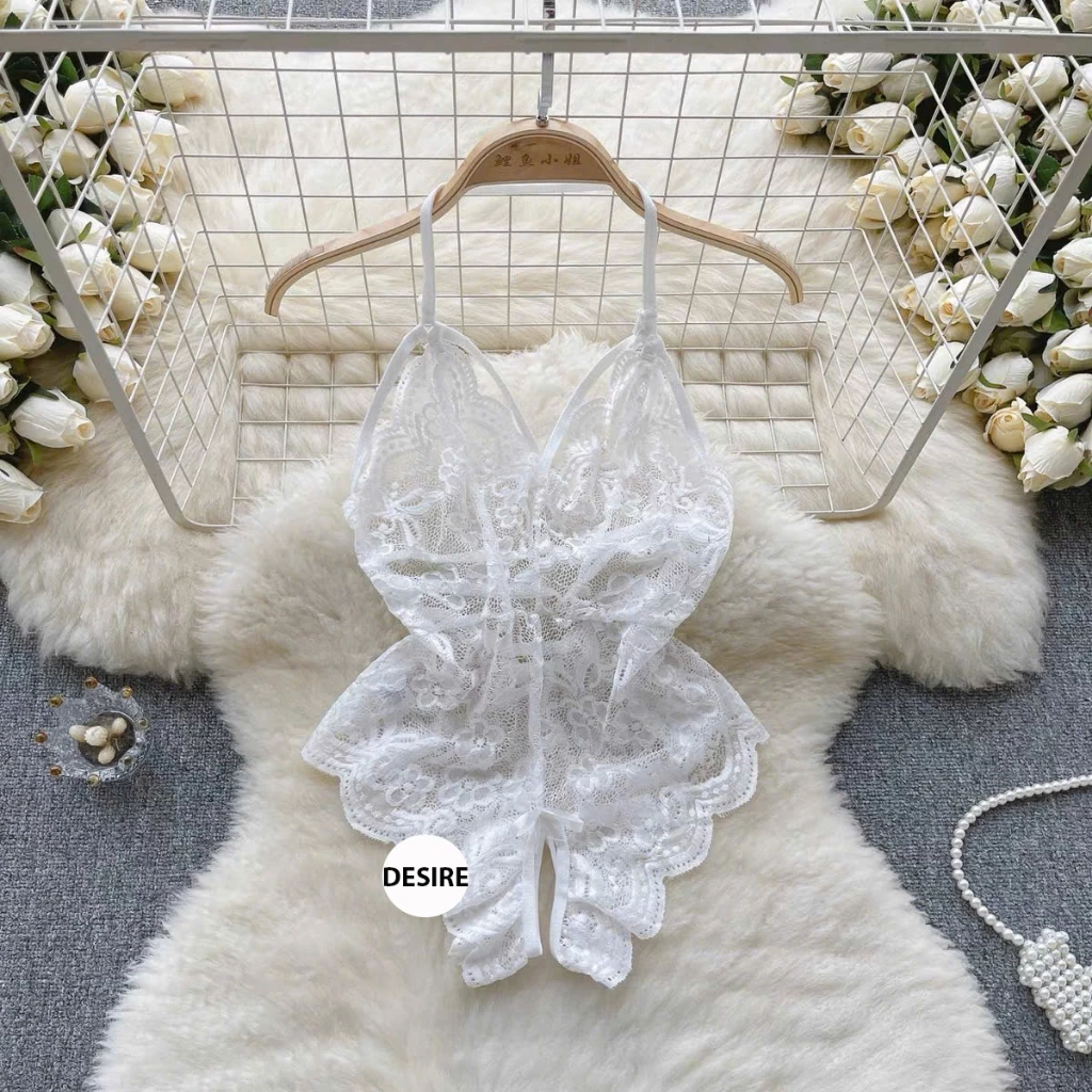 Desire Store, Bộ Váy ngủ liền thân Bodysuit ren mềm xẻ đáy Jump ren gợi cảm sexy VN-8250-1 - Trắng, L image 11 of 11