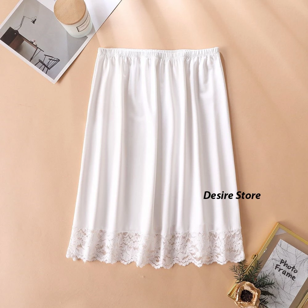 Desire Store, Chân Váy lót thun modal  (gỗ sồi) dáng xòe rộng thoải mái - Chân váy mặc lót thun mịn mát Desire VN-064-2 - Trắng 50cm viền ren, XL image 16 of 24