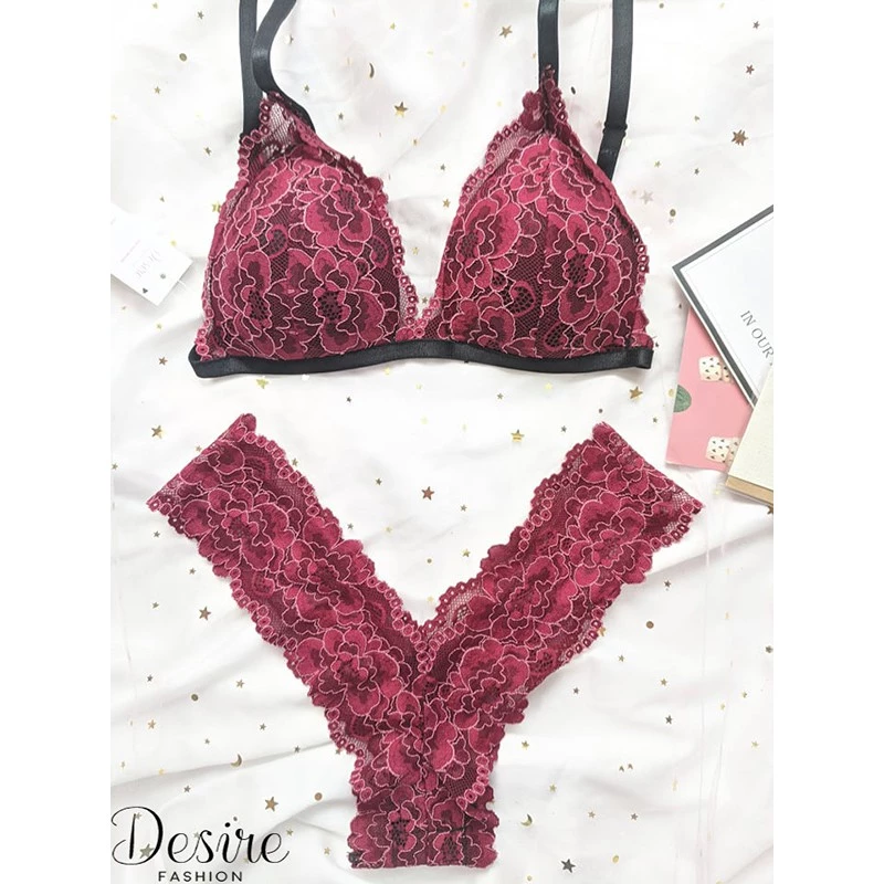Desire Store, Đồ lót ren Bralette nguyên bộ quần và áo (Áo mút mòng và Quần lót chữ Y) BB-0029 - Đỏ đô, L image 8 of 8