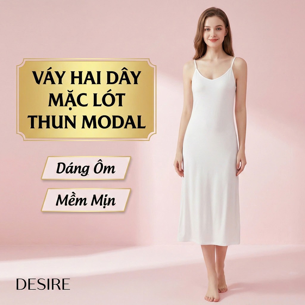 Desire Store, Váy hai dây mặc lót cổ V thun Modal (gỗ sồi) mềm mịn  đầm hai dây mặc lót dáng ôm BTM-1009 image 4 of 34