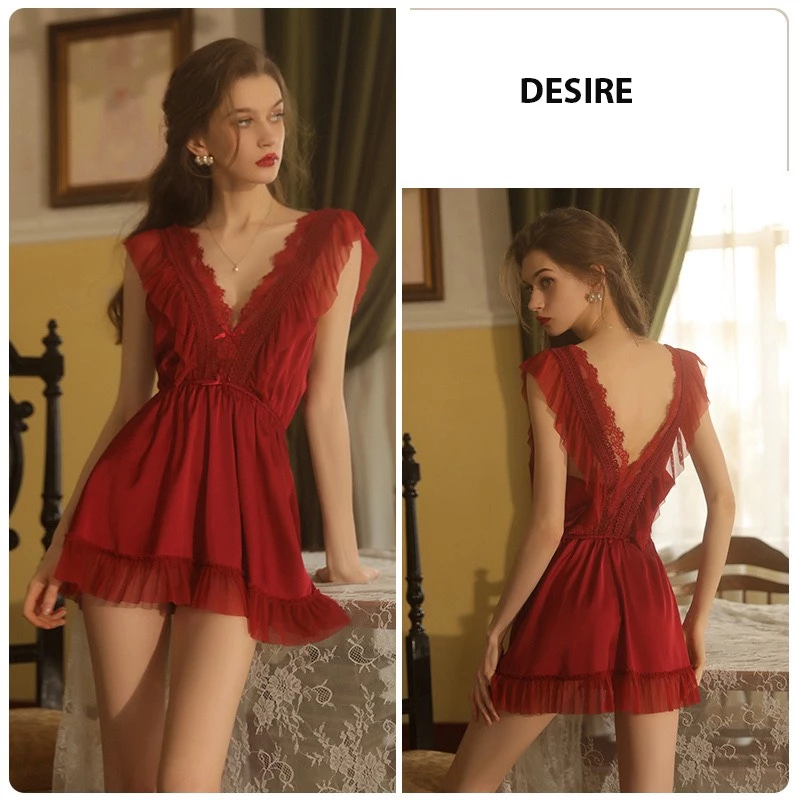 Desire Store, Váy đầm ngủ lụa cổ V cánh tiên gợi cảm sexy hàng loại 1 DESIRE VN-1480 - Đỏ image 12 of 12
