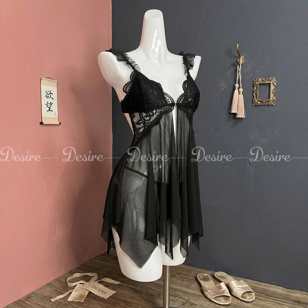 Desire Store, Váy Ngủ Ren Cài Trước Xuyên Thấu Có Mút Đệm Ngực Sexy Kèm Quần Chip DESIRE VN-1052-1 image 8 of 14