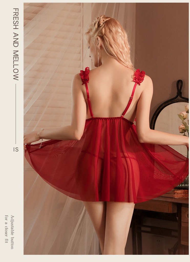 Desire Store, Váy ngủ ren sexy cài trước xẻ trước kèm chip chất ren mềm mịn VN-8471 image 6 of 12