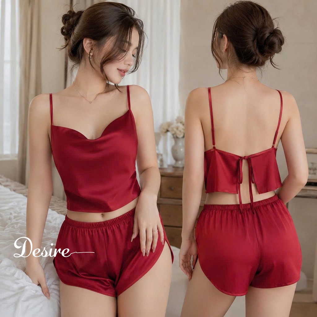 Desire Store, Đồ bộ hai dây cổ đổ chất lụa mềm gợi cảm DESIRE VN-8816 - Đỏ đô, L image 12 of 15
