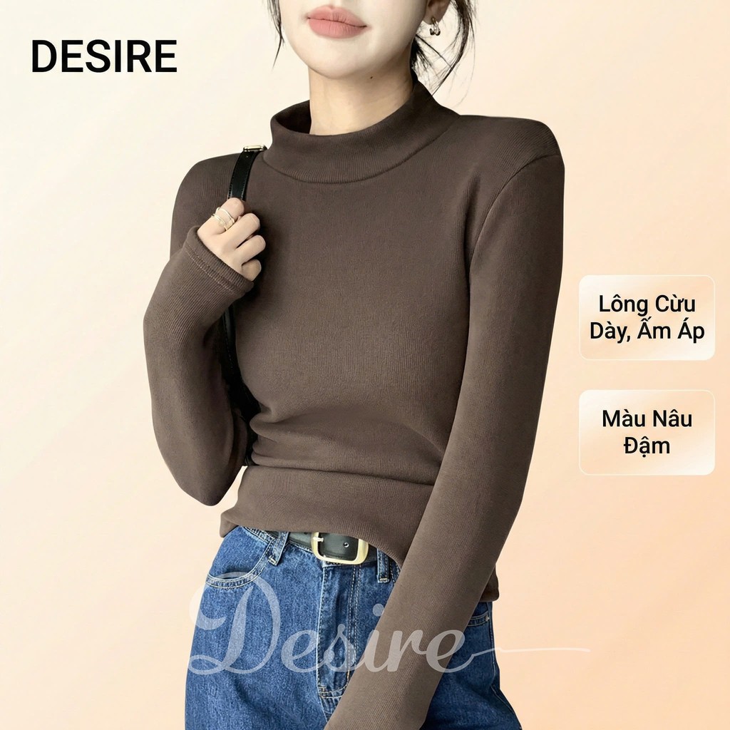 Desire Store, Áo cổ lọ chất Nhung len tăm lót lông cừu dày giữ nhiệt mùa đông ấm áp DESIRE H331 image 9 of 16