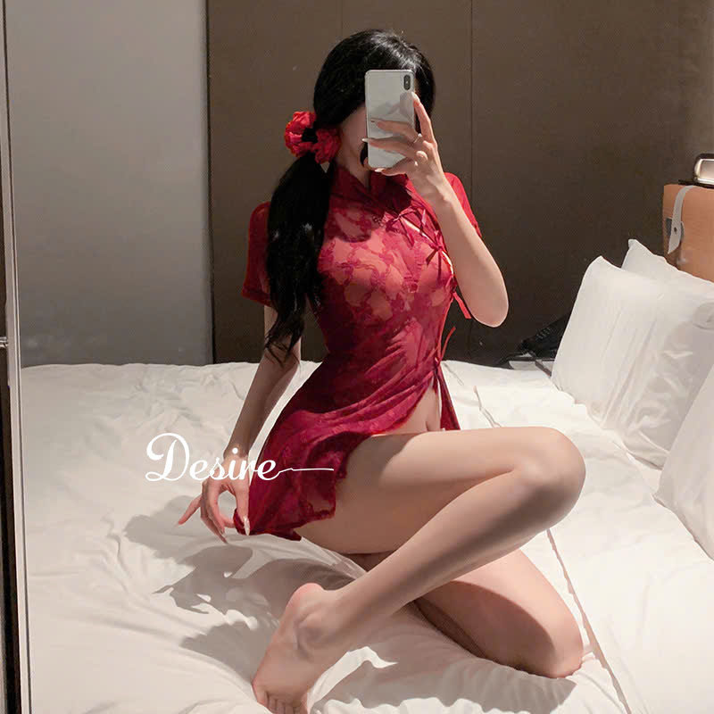 Desire Store, Váy Ngủ Sườn Xám Cách Tân Xuyên Thấu - Đầm Ngủ Ren Xẻ Tà Cao Cấp Quyến Rũ Kèm Quần DESIRE ZY6232 image 5 of 10