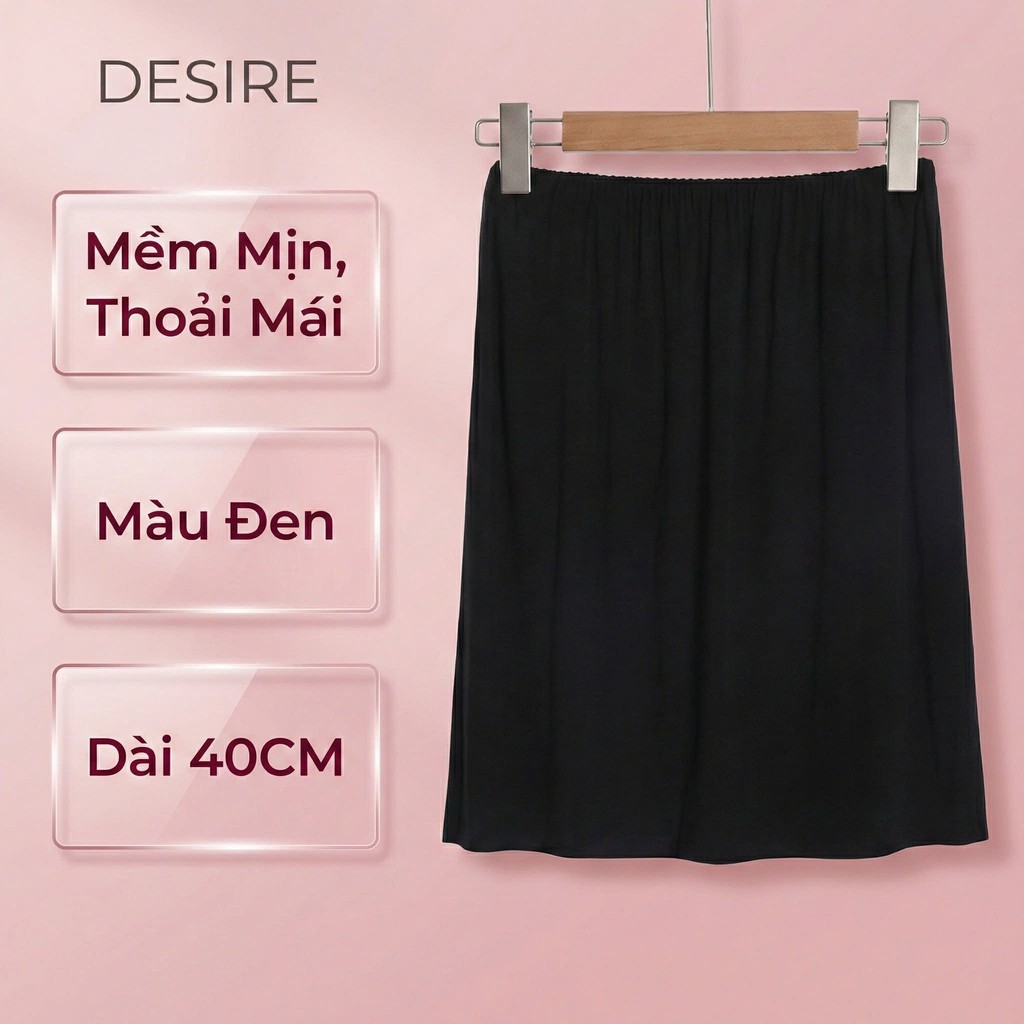 Desire Store, Chân Váy lót thun modal  (gỗ sồi) dáng xòe rộng thoải mái - Chân váy mặc lót thun mịn mát Desire VN-064-2 - Đen 40cm trơn, M image 20 of 39