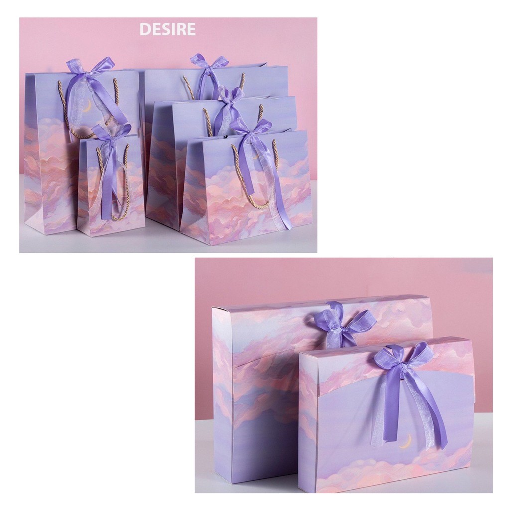 Desire Store, Hộp quà sang trọng hoạ tiết tranh sơn dầu hình chữ nhật hộp quà thắt nơ lụa túi quà - Hộp quà + Túi Hồng tím, 35 x 25 x 7 CM image 13 of 14