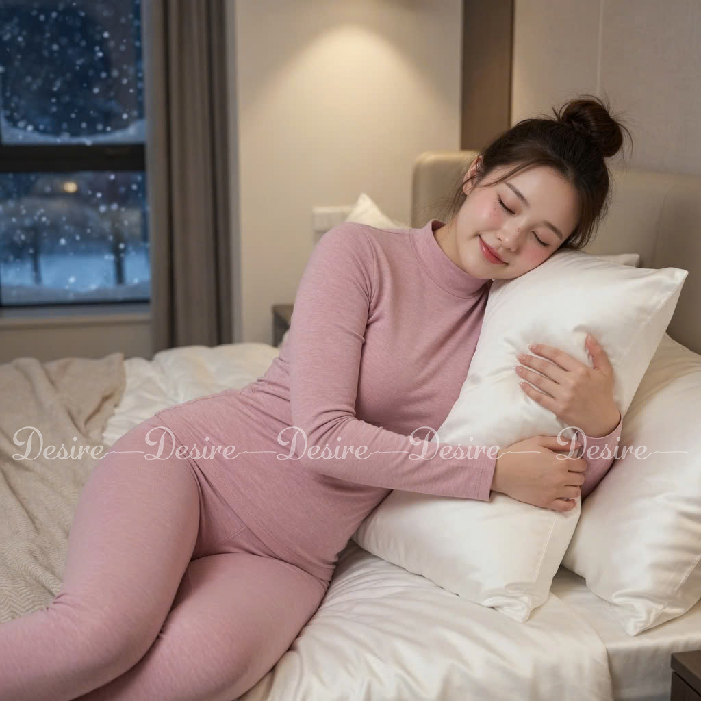 Desire Store, Bộ Giữ Nhiệt Nữ Cổ Cao Dày Ấm Áp Vải Nhung Lót Len Cashmere AGN-003 (Women's Thick, Warm High-Neck Thermal Set – Velvet Fabric with Cashmere-Blend Lining AGN-003) image 15 of 35
