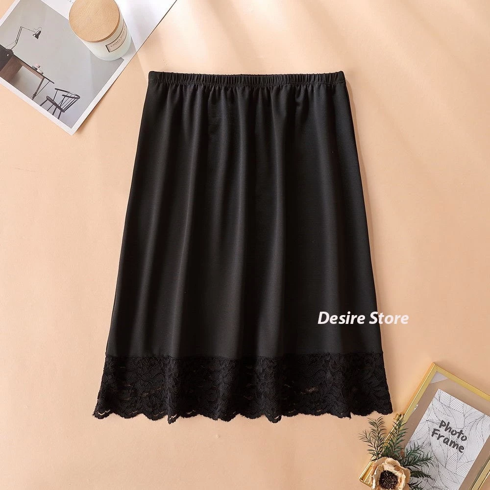 Desire Store, Chân Váy lót thun modal  (gỗ sồi) dáng xòe rộng thoải mái - Chân váy mặc lót thun mịn mát Desire VN-064-2 - Đen 50cm viền ren, XL image 18 of 24